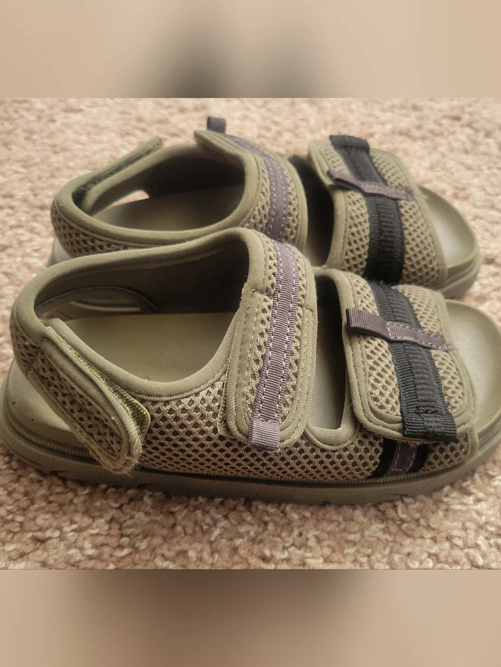 Zara Olive Green Mesh Hook-and-Loop Kids Sandals